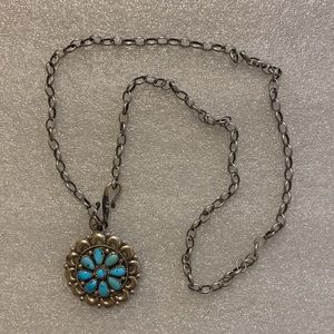 Turquoise Cluster and Sterling Silver "S" Hook Lariat Necklace